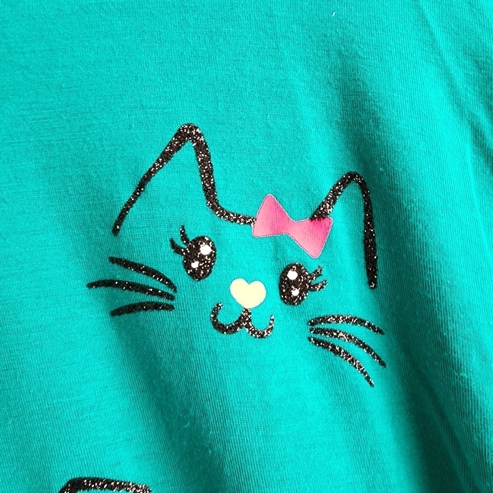 Justice long sleeve Teal cat shirt Size 18-20 - Picture 3 of 6